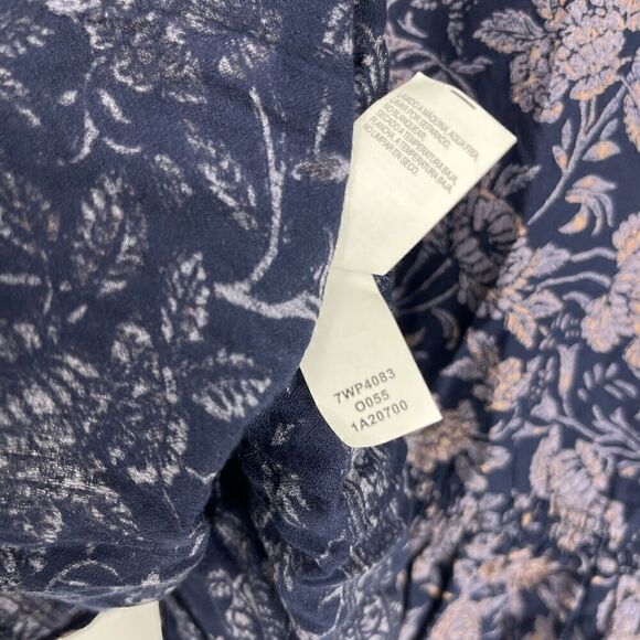 Lucky Brand Top Size Small Womens Navy Peasant Floral Print V Neck Smocked Boho - Picture 10 of 10
